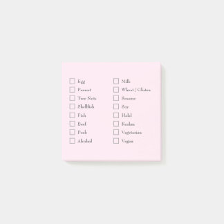 Food Allergy Checklist Sticky Notes for Kitchen