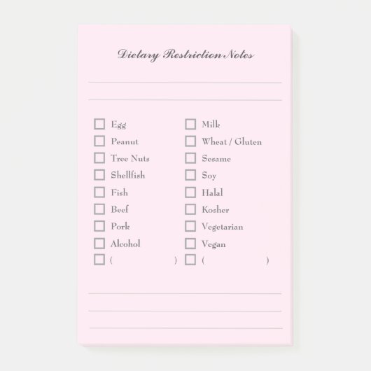Food Allergy Checklist Sticky Notes for Kitchen (Voorkant)
