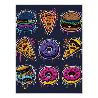 Food Frenzy: Graffiti Comfort Food Perfect Poster