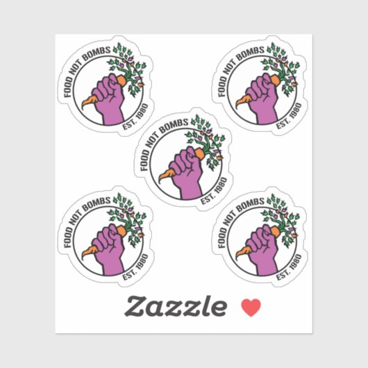 Food Not Bombs logo sticker pack w/text & year (Feuille)