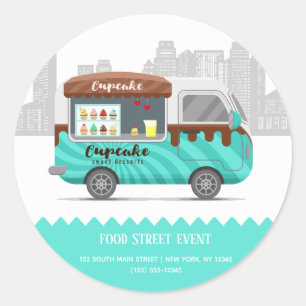 Food truck straat cupcake zoete desserts ronde sticker