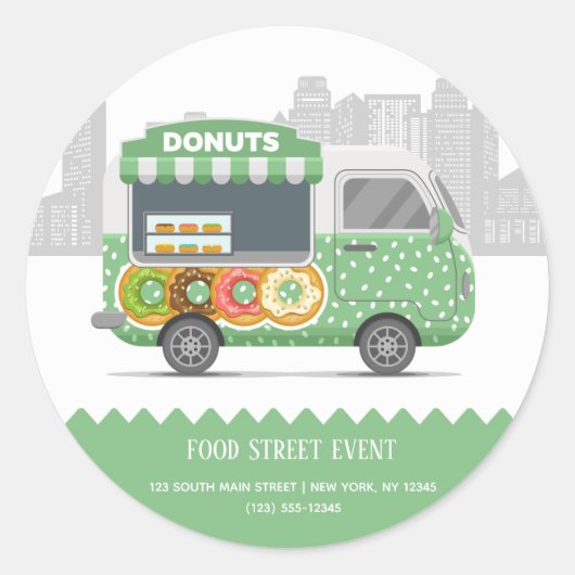 Food truck straatdonuts ronde sticker (Voorkant)