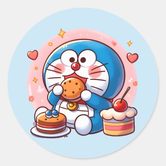 Foodie Doraemon Ronde Sticker (Voorkant)