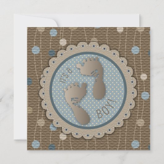 Foot Prints Boy Baby shower Invitation Square Kaart (Voorkant)