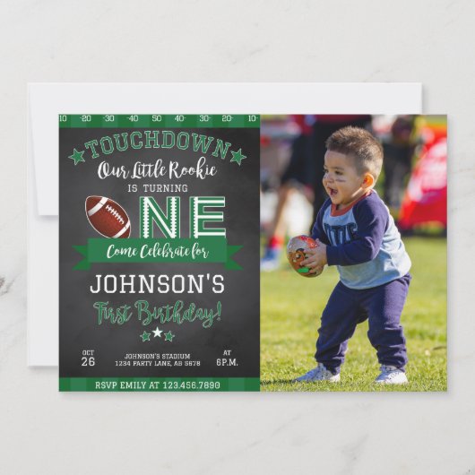 Football 1er Anniversaire Photo Invitation Black (Devant)