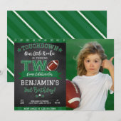 Football 2e anniversaire Photo Invitation noir (Devant / Derrière)