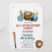Football and baseball party Invitation (Devant / Derrière)