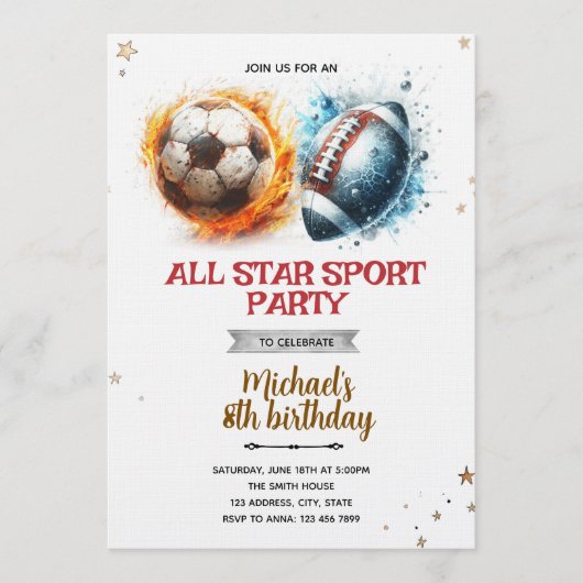 Football and soccer party Invitation (Devant)