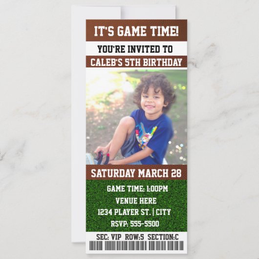FOOTBALL Anniversaire Fête TICKET PHOTO Invitation (Devant)