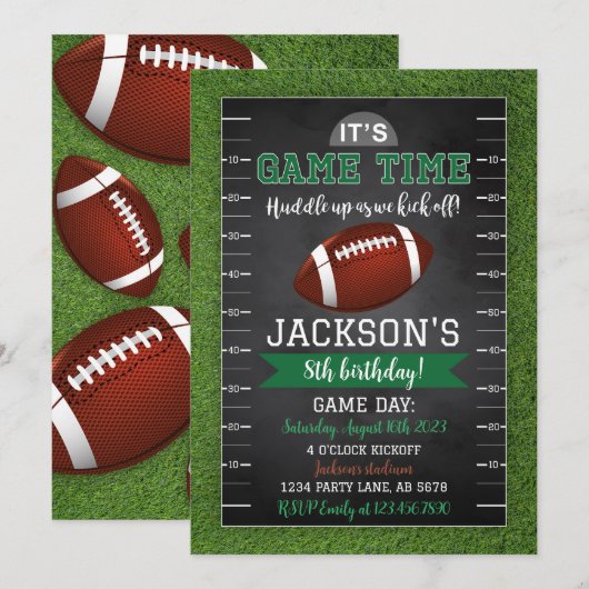 Football Anniversaire Invitation Black (Devant / Derrière)