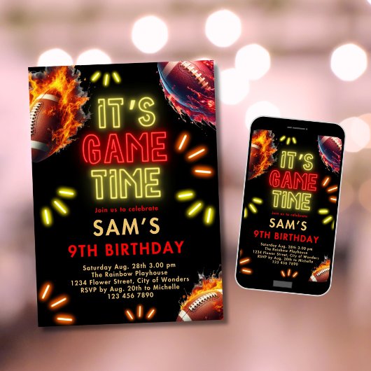 Football Anniversaire Invitation Garçons Neon Jeu
