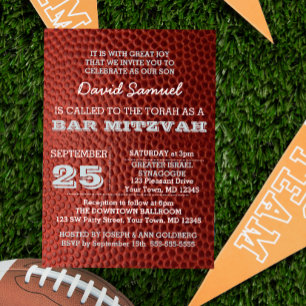 Football Argent Bar Mitzvah Invitation