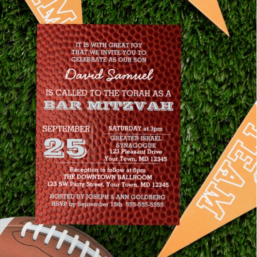 Football Argent Bar Mitzvah Invitation