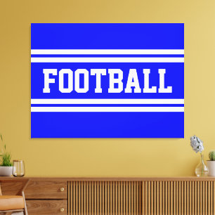FOOTBALL Athletic Bright Blue White Racing Stripes Canvas Afdruk