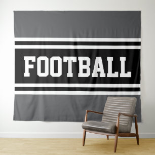 FOOTBALL Athletic Grey Zwart Wit Racing Stripes Wandkleed