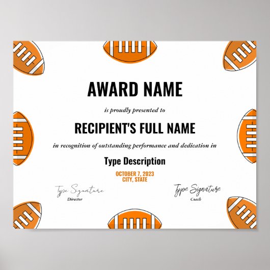 Football Award certificaat, MVP Poster (Voorkant)