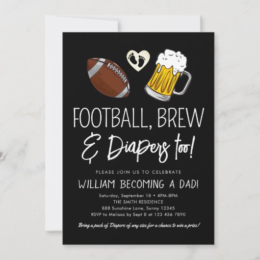 Football & Baby shower de bière Invitation Tableau (Devant)