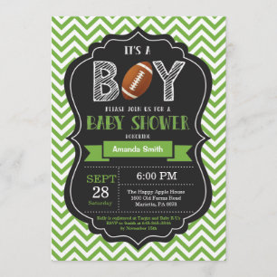 Football Baby shower Invitation Boy Green Chevron Kaart