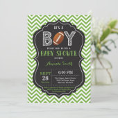Football Baby shower Invitation Boy Green Chevron Kaart (Staand voorkant)