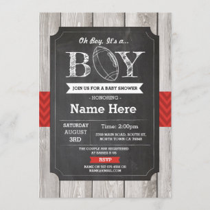 Football Baby shower Rugby Sports Red Invite Kaart
