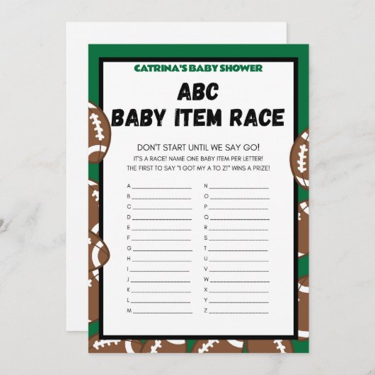 Football Baby shower spel, Voetbal - bewerkbare na Kaart (Voorkant / Achterkant)