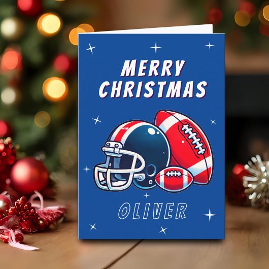 Football Ball Helmet Cartoon Merry Christmas Kaart