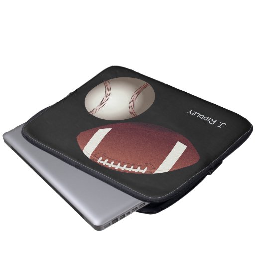 Football Baseball Naam Monogram Laptop Hoesje Laptop Sleeve (Voorkant onderkant)