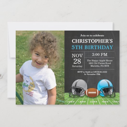 Football Birthday Invitation Birthday Party Blue Kaart (Voorkant)