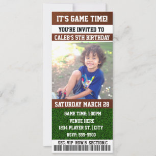 FOOTBALL Birthday Party TICKET PHOTO Uitnodiging