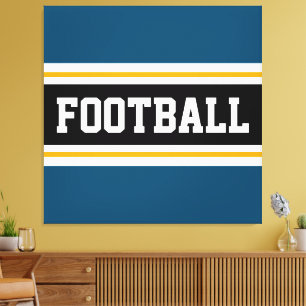 FOOTBALL Blauwgroen Blauw Zwart Wit Geel Strepen Canvas Afdruk