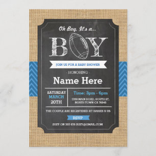 Football Blue Boy Baby shower Rugby Invite Kaart
