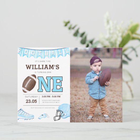 Football Boy First Birthday Invitation Card Photo (Debout devant)