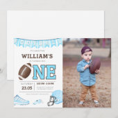 Football Boy First Birthday Invitation Card Photo (Devant / Derrière)