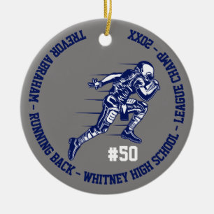 Football Champion Player School Blue Grey Keramisch Ornament