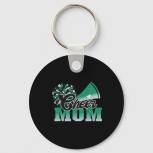 Football Cheer Mom Groen Wit Zwart Pom Luipaard Sleutelhanger