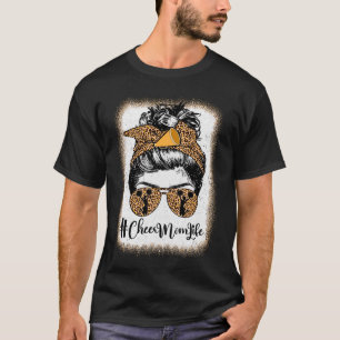 Football Cheer Mom Life Bleached Leopard Messy Bun T-shirt