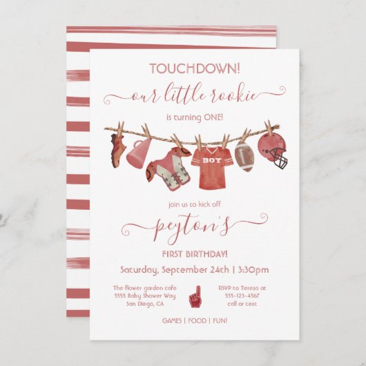 Football Clothesline Anniversaire Fête Invitation (Devant / Derrière)