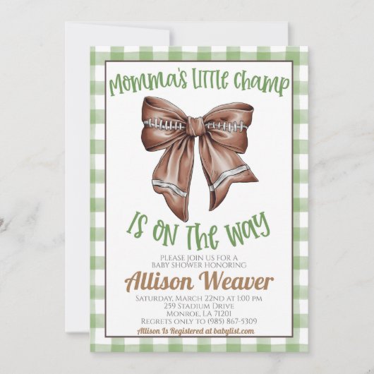 Football Coquette Baby shower Invitation (Devant)