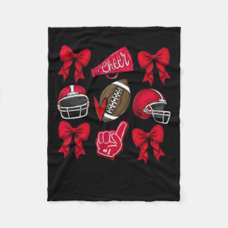 Football Coquette Bow Cheer Mom Rood Fleece Deken