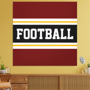 FOOTBALL Deep Red Black White Yellow Stripes Canvas Afdruk