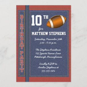 Football Denim Bricks Rustic Sports Birthday Party Kaart