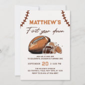 Football eerste jaar down 1e verjaardag uitnodigin kaart (Voorkant)