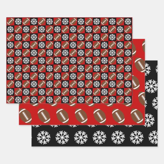 Football en Snowflake Red en Black Kerstmis Inpakpapier Vel (Set)