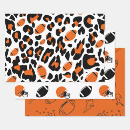 Football Fan Gear Black Orange Cheetah Print Inpakpapier Vel