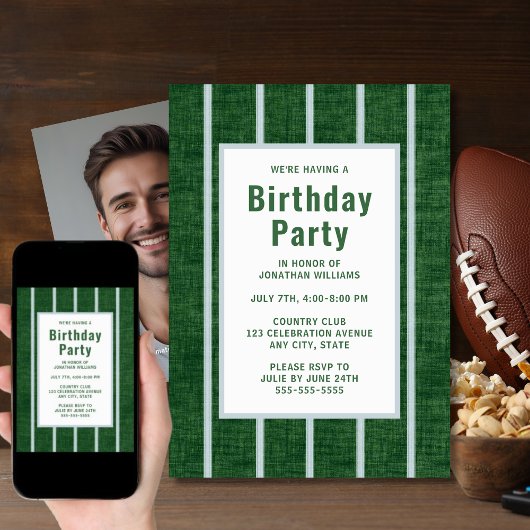 Football Field Anniversaire Fête Invitation Vert