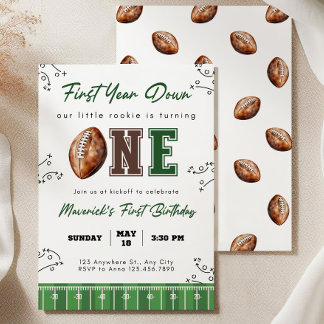 Football First Birthday Invite, First Year Down In Kaart