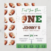Football First Year Down 1st Birthday Invitation (Devant / Derrière)