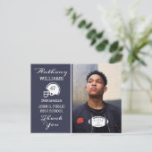 Football Foto blauw | Briefkaart wit Afstuderen (Staand voorkant)