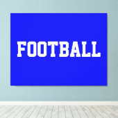 FOOTBALL Fun Bold Sporty White Text On Royal Blue Canvas Afdruk (Insitu (Houten vloer))