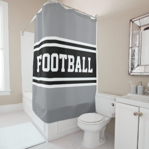 FOOTBALL Fun Grijs Zwart Wit Racing Stripes Douchegordijn